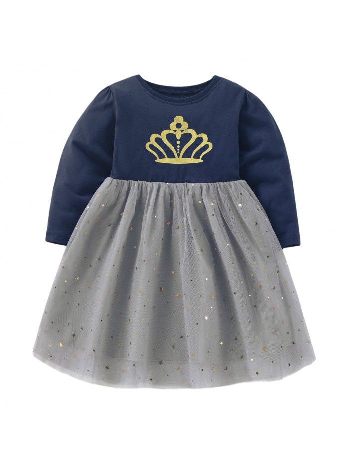 Children's Dress Autumn and Winter New Cartoon Princess Dress Cute and Breathable Mesh Girl's Dress