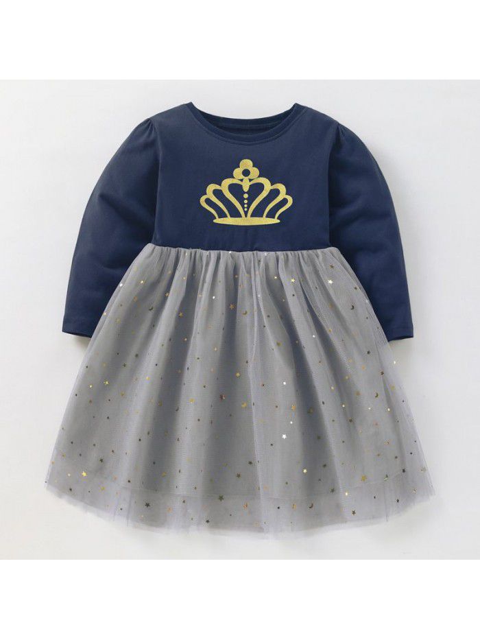 Children's Dress Autumn and Winter New Cartoon Princess Dress Cute and Breathable Mesh Girl's Dress