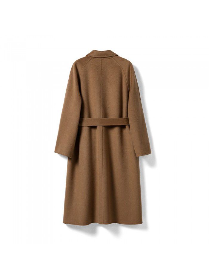 Autumn and winter new double-sided cashmere coat with wool suit collar, long coat, woolen coat, cashmere coat