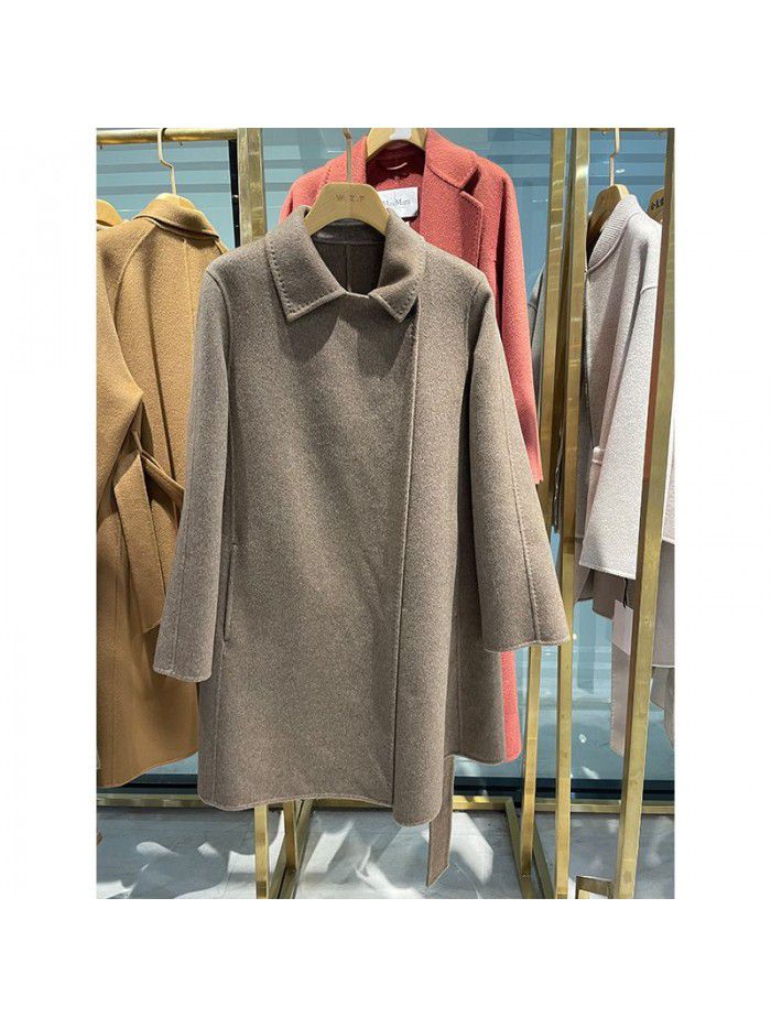 Autumn and winter cashmere coat, double-sided woolen, small figure with a buckle up coat, casual coat, women's coat, pure velvet