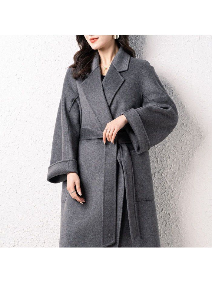 Double sided cashmere coat, handmade coat, suit collar, textured woolen coat