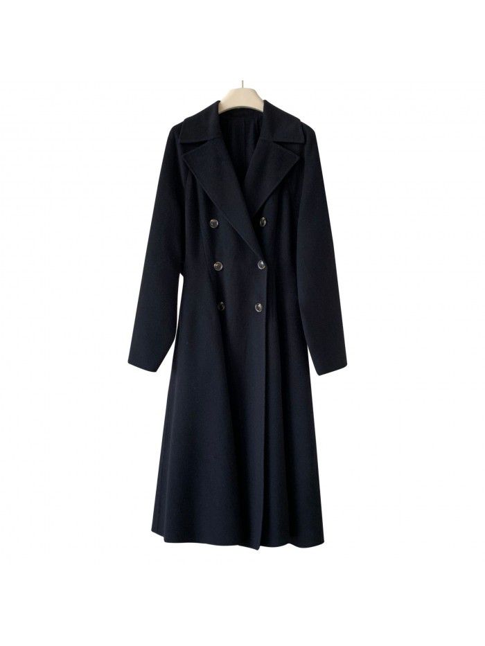 Autumn and winter woolen coat, wool coat, women's fake two-piece set, double breasted woolen coat, women's light and thin mulberry silk coat