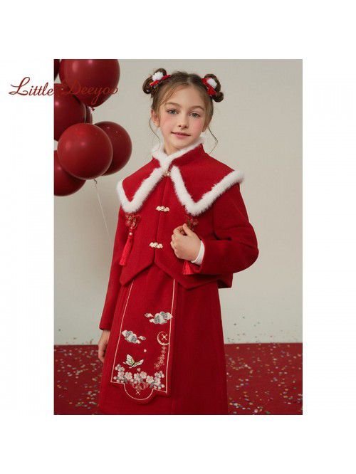 Girl Winter Girl Red Set Chinese Style Two Piece S...