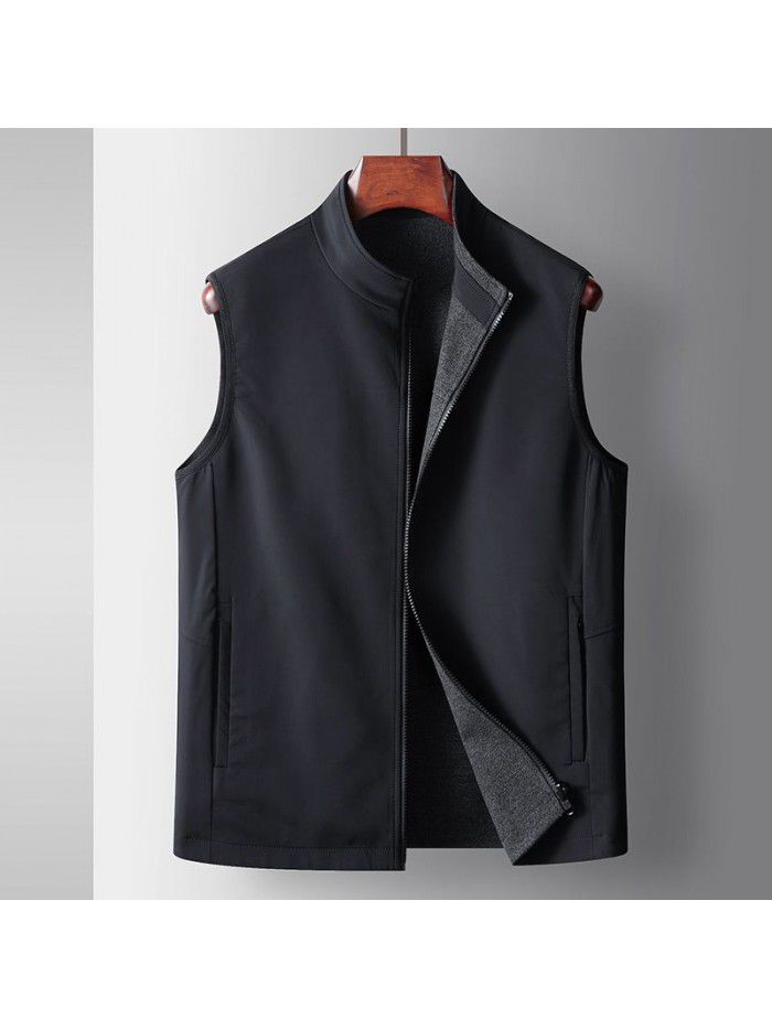 Men's casual vest, spring and autumn, slightly elastic standing collar, double-sided top, middle-aged and young light luxury business casual coat