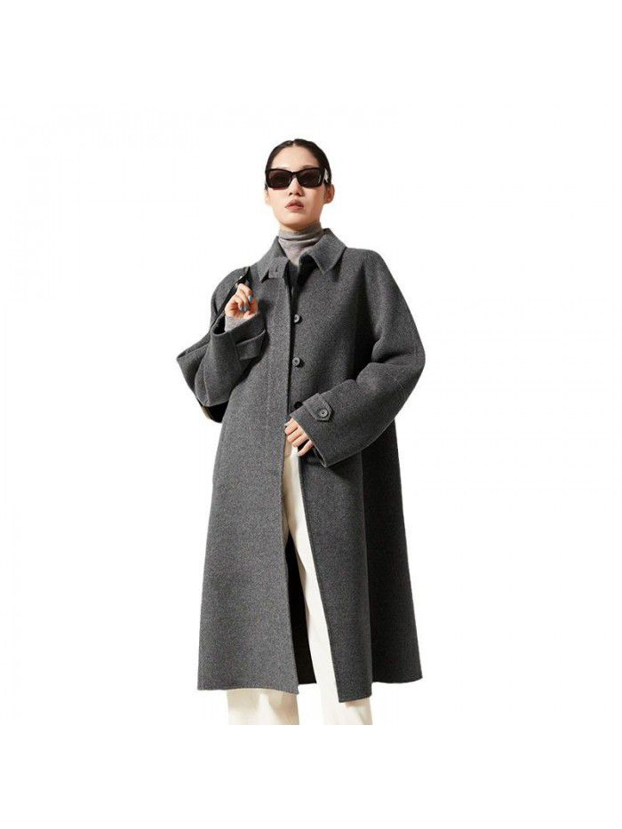 Autumn/Winter Korean style coat, woolen coat, double-sided woolen coat, loose temperament, long cocoon shaped coat for women