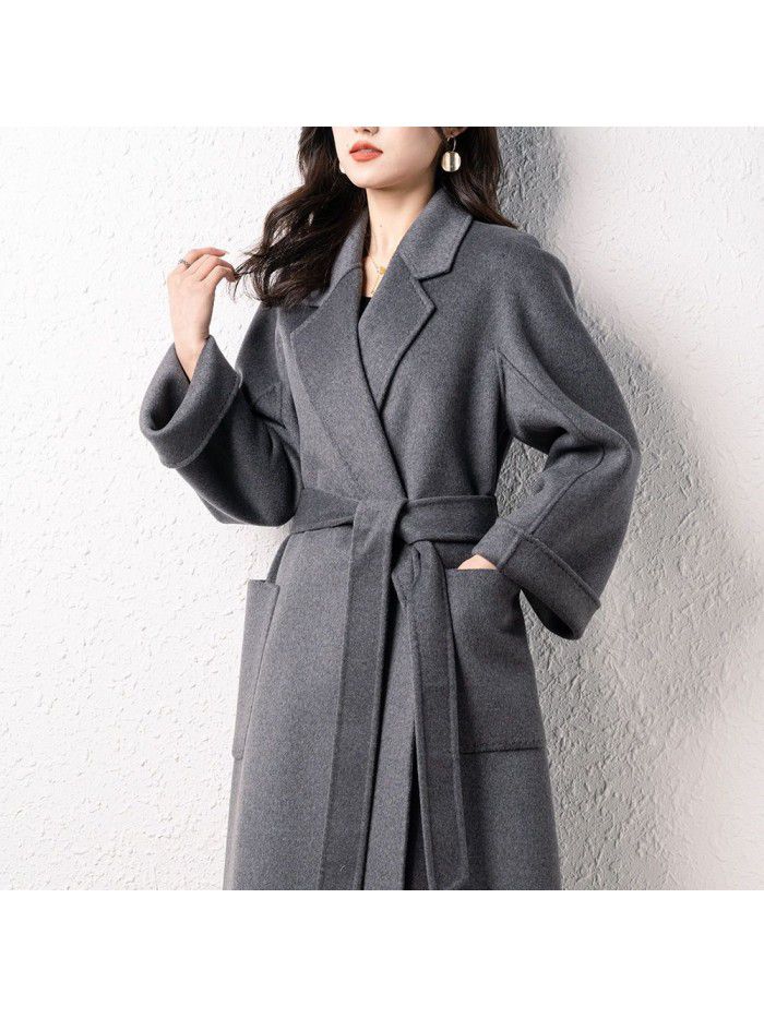 Double sided cashmere coat, handmade coat, suit collar, textured woolen coat