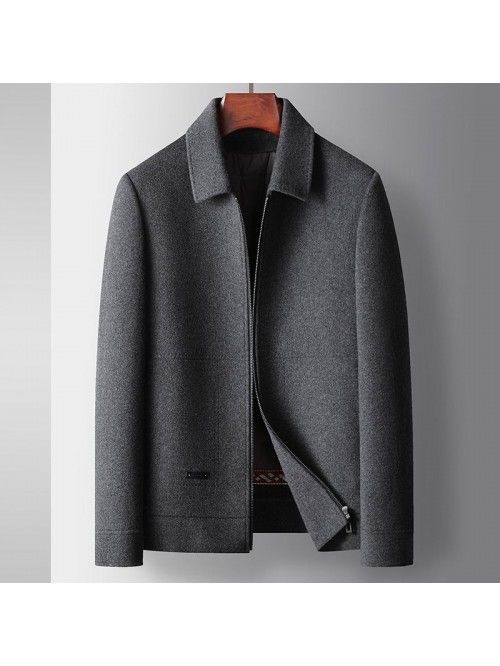 Men's jacket, autumn/winter wool coat, lapel zippe...