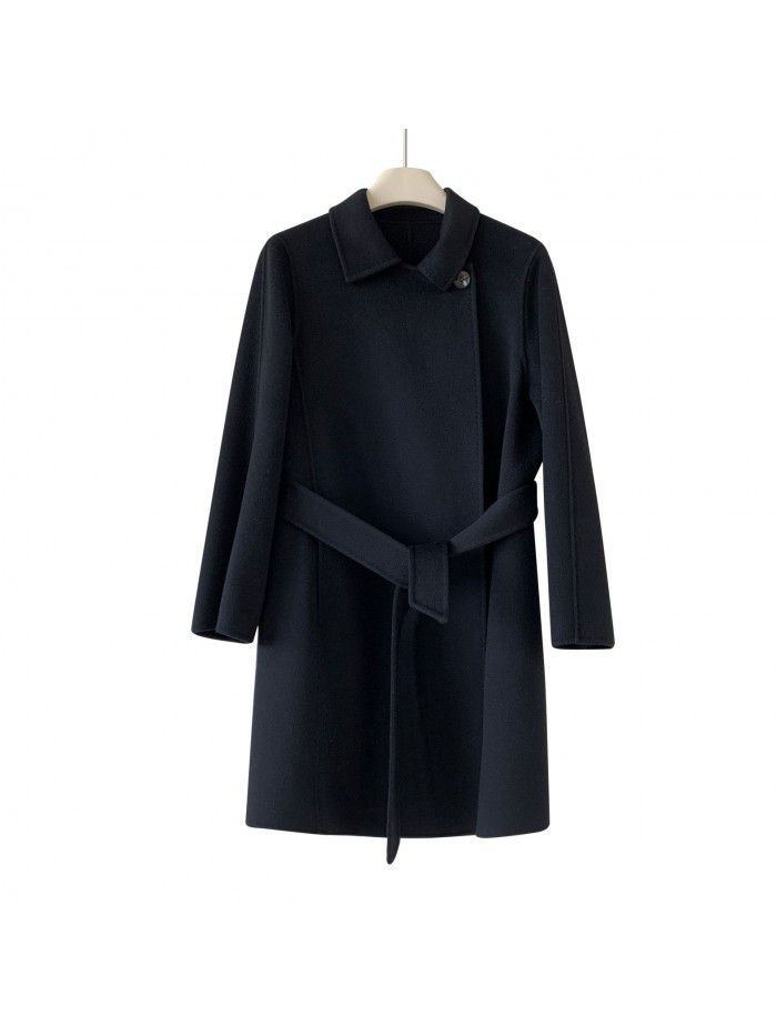 Autumn and winter cashmere coat, double-sided woolen, small figure with a buckle up coat, casual coat, women's coat, pure velvet