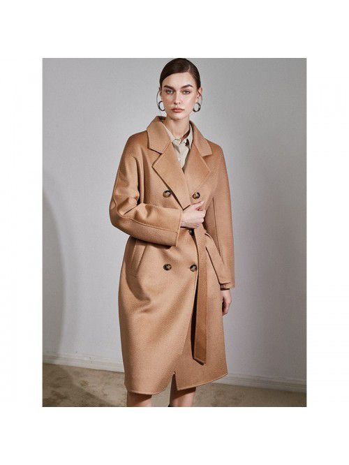 Double sided cashmere coat for women's mid length ...