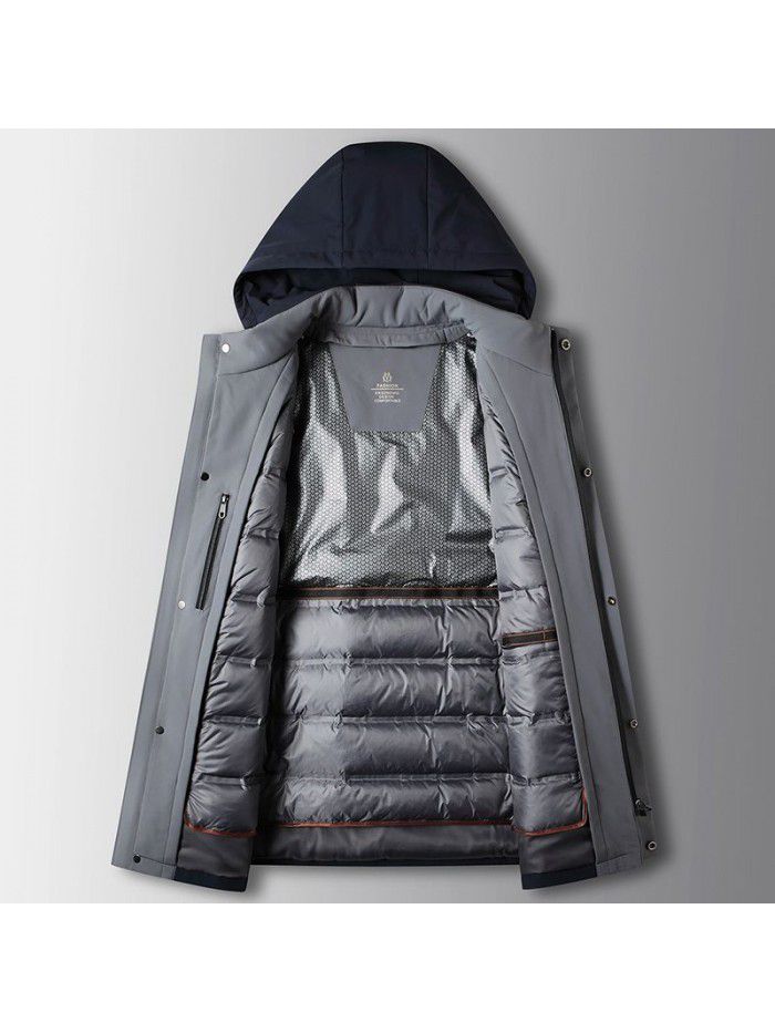 Men's down jacket autumn and winter 90 white goose down for warmth, detachable inner lining hood, middle-aged and young people, one coat for three, thick coat