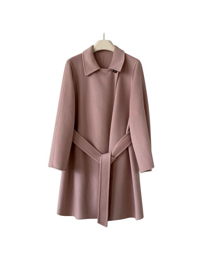 Autumn and winter cashmere coat, double-sided woolen, small figure with a buckle up coat, casual coat, women's coat, pure velvet