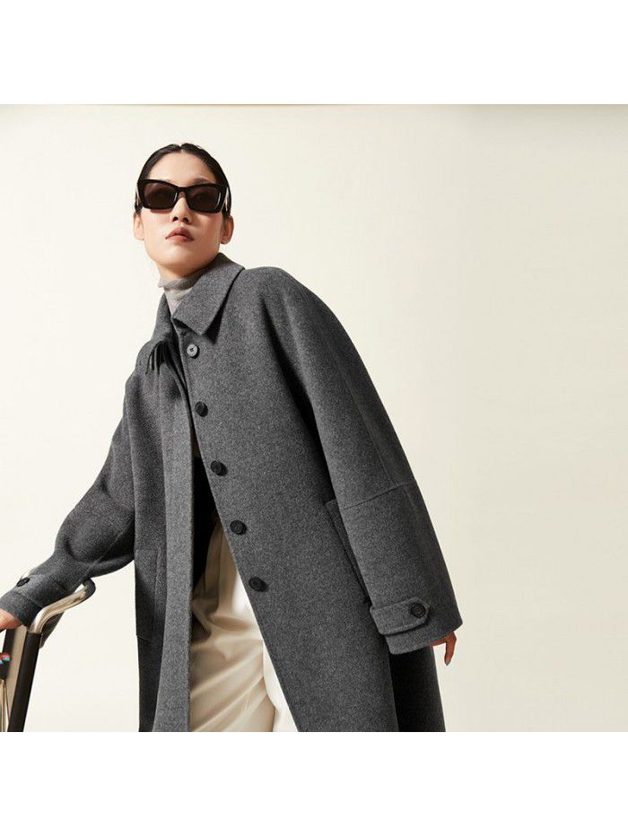 Autumn/Winter Korean style coat, woolen coat, double-sided woolen coat, loose temperament, long cocoon shaped coat for women