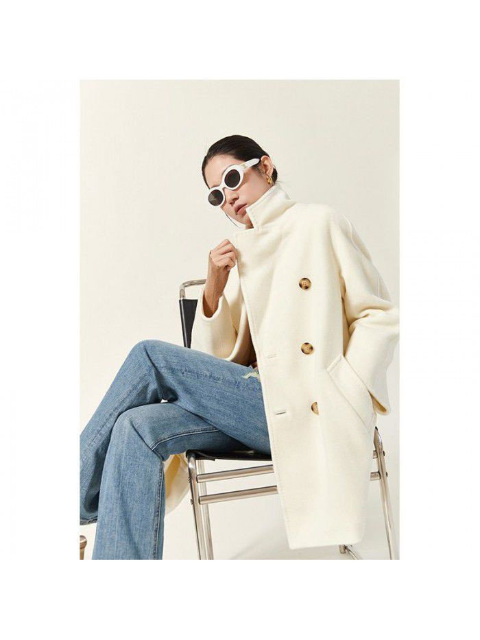 Coat short woolen jacket suit collar women's single-sided woolen high count cotton wool