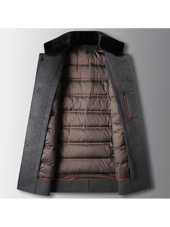 Men's coat autumn and winter mink standing collar down detachable inner lining middle-aged business double-sided woolen warm woolen coat