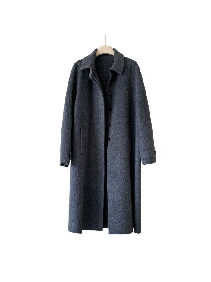 Autumn/Winter Korean style coat, woolen coat, double-sided woolen coat, loose temperament, long cocoon shaped coat for women