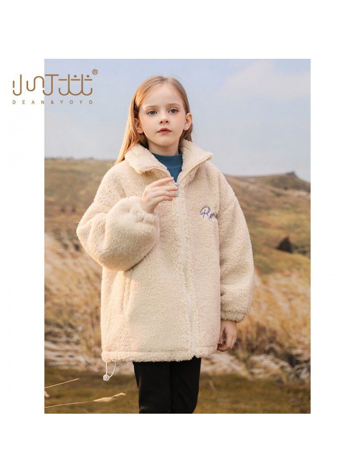 Girls' Winter New Lamb Wool Coat Children's Autumn and Winter Cotton Clip Thickened Coat Big Children's Western Style Wool Sweater
