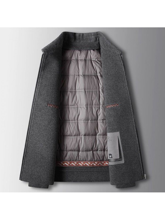 Men's jacket, autumn/winter wool coat, lapel zipper version, detachable down inner lining, double-sided business jacket