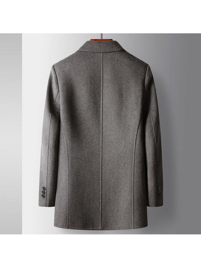 Men's coat autumn and winter mid length lapel wool trench coat middle-aged business detachable goose down inner lining double-sided woolen jacket