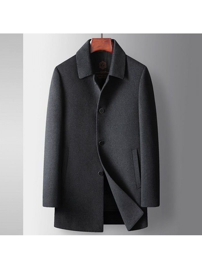 Men's coat autumn and winter mid length lapel wool trench coat middle-aged business detachable goose down inner lining double-sided woolen jacket