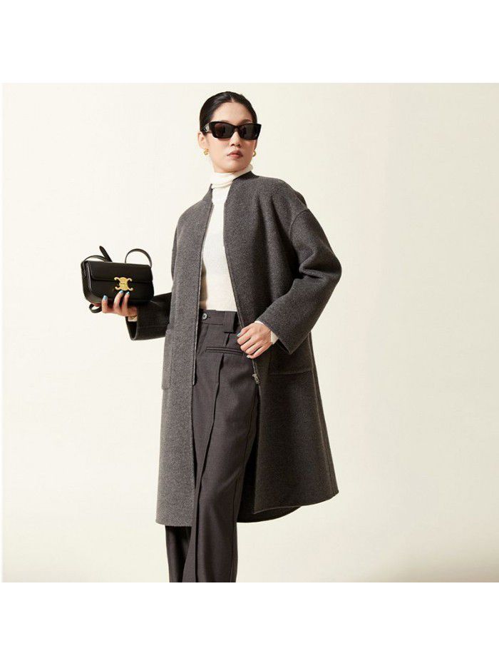 Autumn and winter pure wool coat, woolen jacket, double-sided long baseball jacket, wool high-end zippered jacket