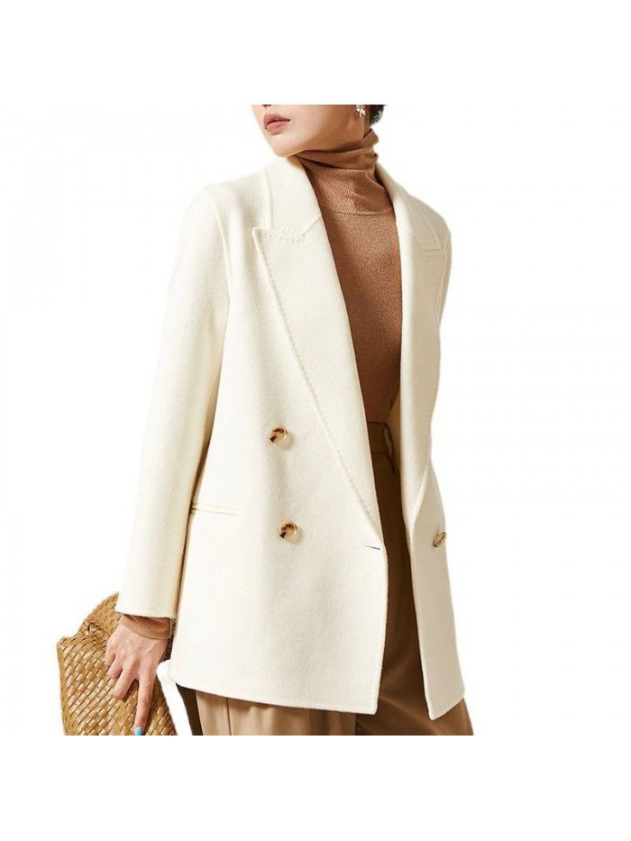 Coat temperament double-sided woolen coat casual suit double breasted short jacket