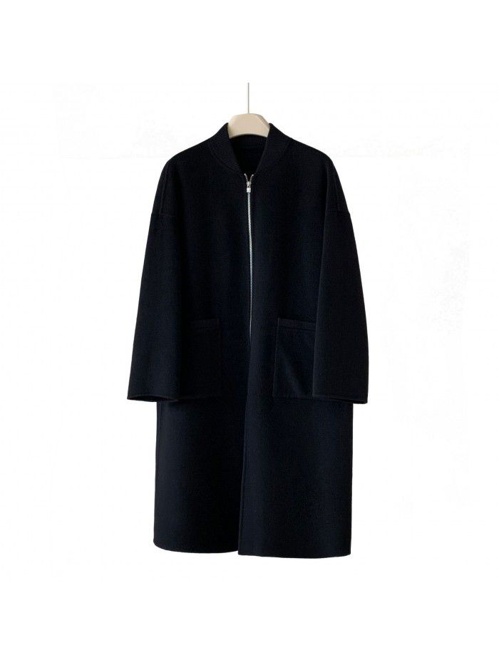 Autumn and winter pure wool coat, woolen jacket, double-sided long baseball jacket, wool high-end zippered jacket