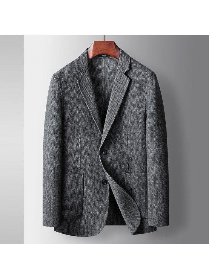 Men's casual suit, wool woolen suit jacket, pure handmade double-sided business fabric