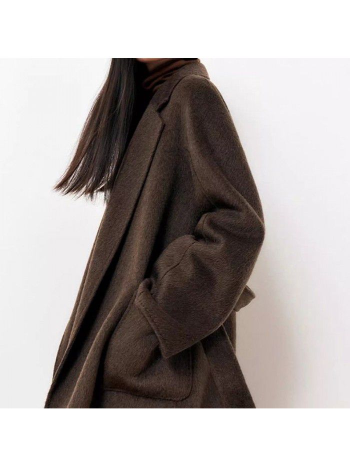 Mulberry silk woolen coat, wool camel fur temperament, double-sided woolen coat for women