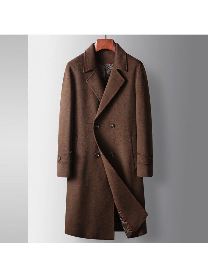 Men's coat autumn and winter long double breasted jacket with cotton wool jacket, youth business single-sided woolen warm jacket