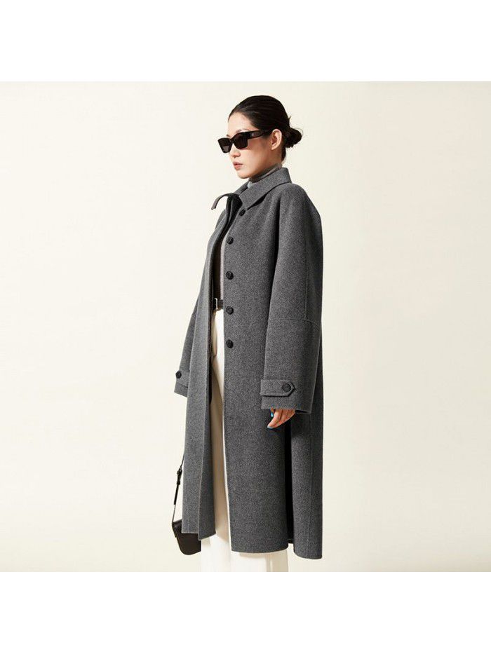 Autumn/Winter Korean style coat, woolen coat, double-sided woolen coat, loose temperament, long cocoon shaped coat for women