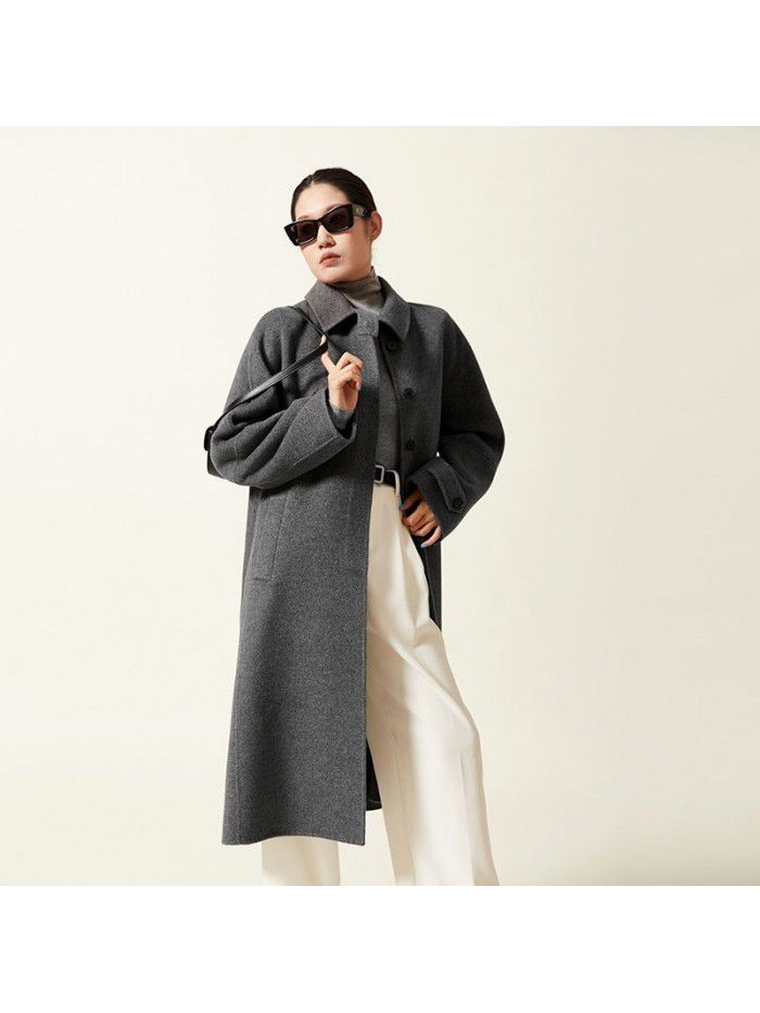 Autumn/Winter Korean style coat, woolen coat, double-sided woolen coat, loose temperament, long cocoon shaped coat for women