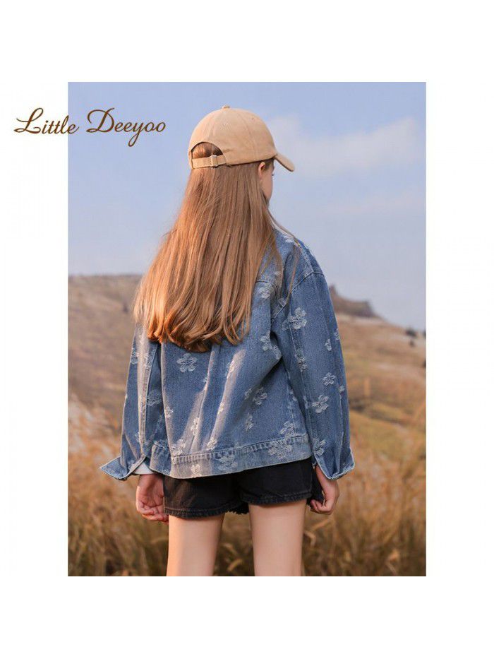 Girl's embroidered denim jacket, spring and autumn new children's middle-aged and young children's western-style jacket top