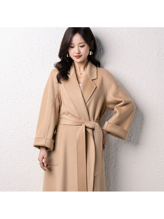 Double sided cashmere coat, handmade coat, suit collar, textured woolen coat