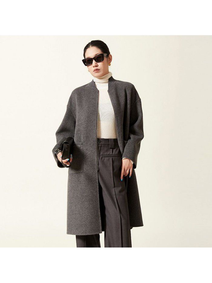 Autumn and winter pure wool coat, woolen jacket, double-sided long baseball jacket, wool high-end zippered jacket