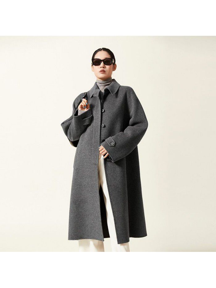 Autumn/Winter Korean style coat, woolen coat, double-sided woolen coat, loose temperament, long cocoon shaped coat for women