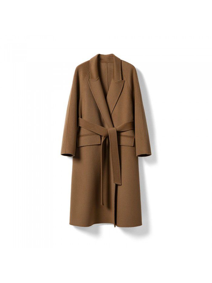 Autumn and winter new double-sided cashmere coat with wool suit collar, long coat, woolen coat, cashmere coat