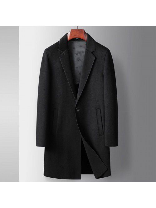 Men's coat, autumn and winter medium length wool w...