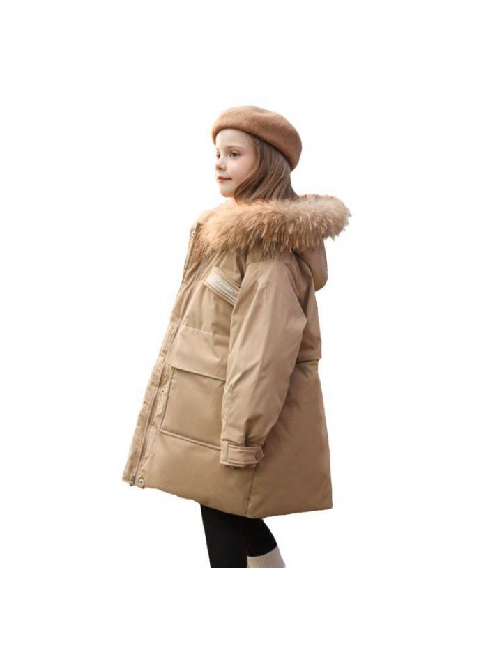 Girl's Workwear Overcoming Winter New Children's Mid length Western Style Coat, Mid size Children's Thickened Down jacket