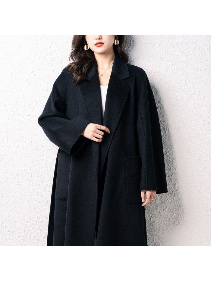 Double sided cashmere coat, handmade coat, suit collar, textured woolen coat