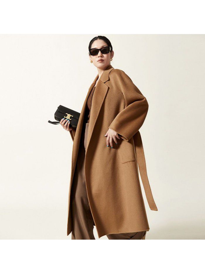 Bathrobe cashmere coat for women, double-sided cashmere classic woolen coat for women