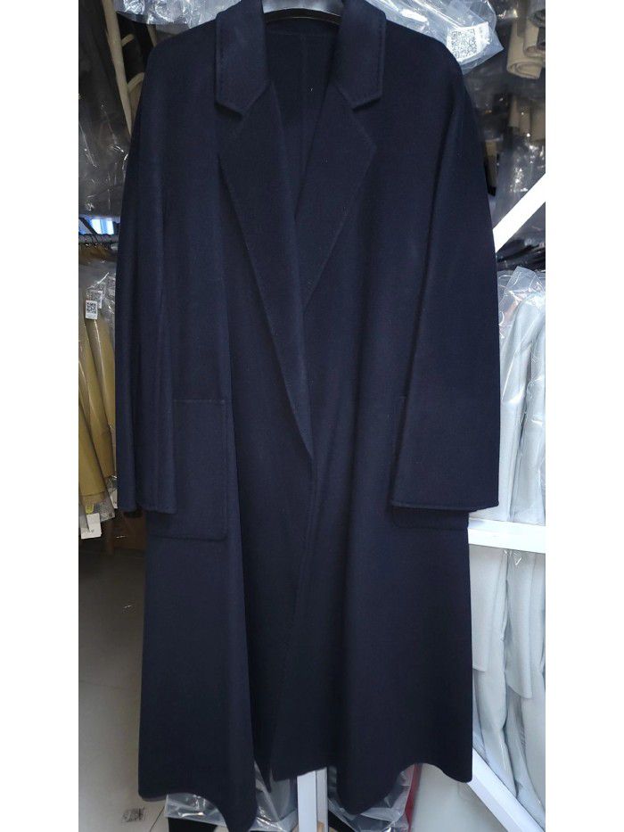 Double sided cashmere coat, handmade coat, suit collar, textured woolen coat