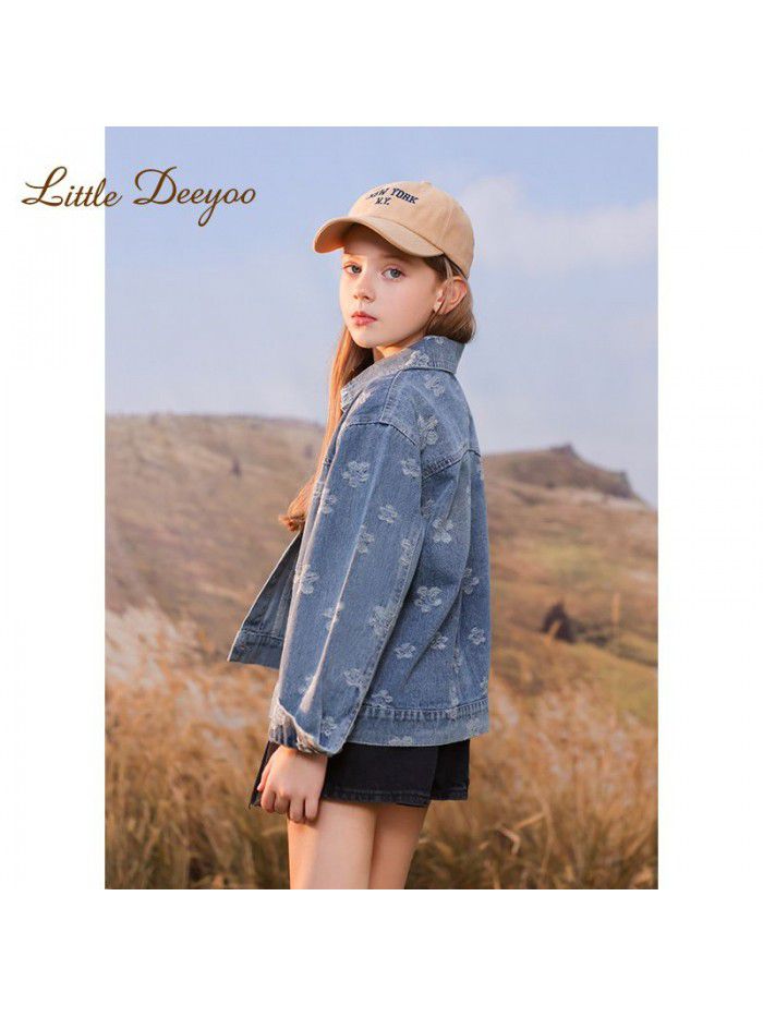 Girl's embroidered denim jacket, spring and autumn new children's middle-aged and young children's western-style jacket top