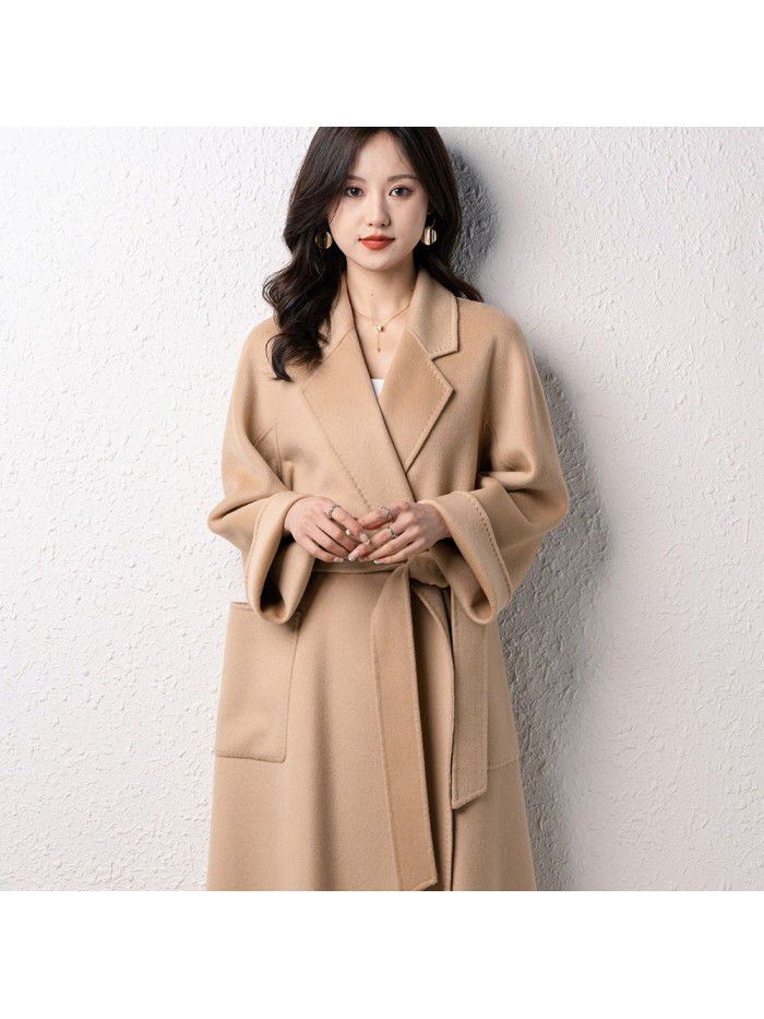 Double sided cashmere coat, handmade coat, suit collar, textured woolen coat