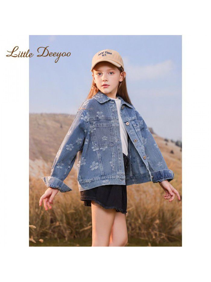 Girl's embroidered denim jacket, spring and autumn new children's middle-aged and young children's western-style jacket top