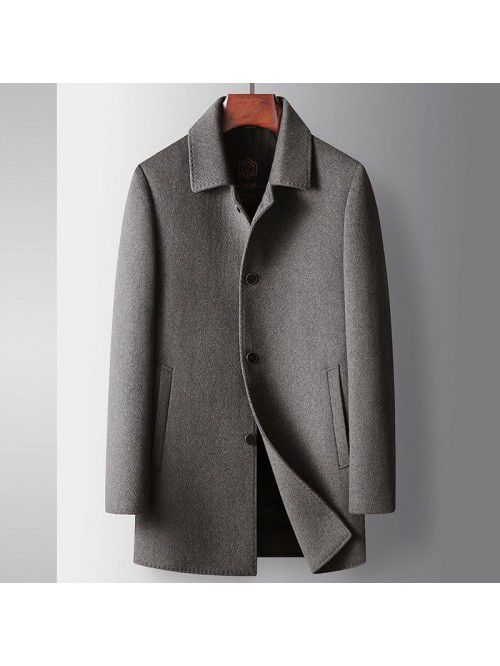 Men's coat autumn and winter mid length lapel wool...