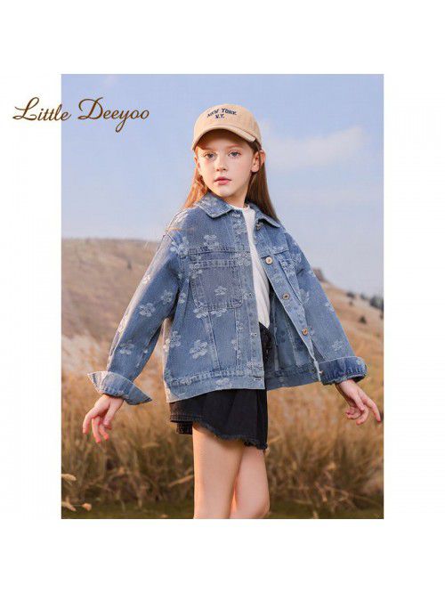 Girl's embroidered denim jacket, spring and autumn...