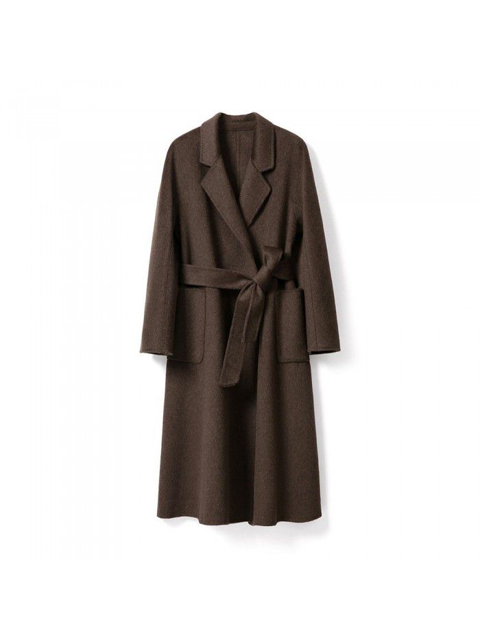Mulberry silk woolen coat, wool camel fur temperament, double-sided woolen coat for women